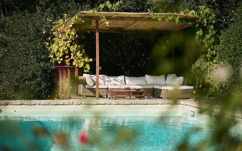 Villa Novellina: Giardino, Piscina, Mobili Da Esterno, Shade, Backyard, Ricorrere, Tempo Libero, Vaso Di Fiori, Landscaping, Struttura Esterna