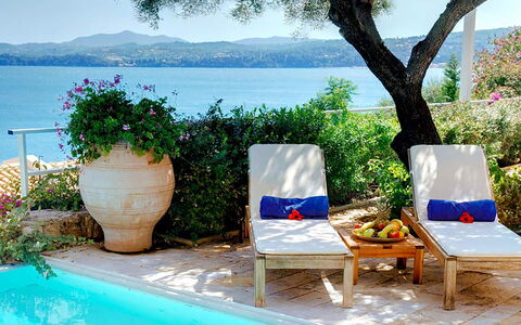 Villa Azzurra: Blu, Fiore, Vaso Di Fiori, Mobilia, Estate, Mobili Da Esterno, Ricorrere, Piscina, Pianta Della Casa