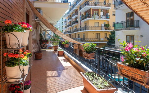 Apartment Bud: Vaso Di Fiori, Balcone, Appartamento, Pianta Della Casa, Portico, Condominio, Corrimano, Sedia, Colonna, Hotel