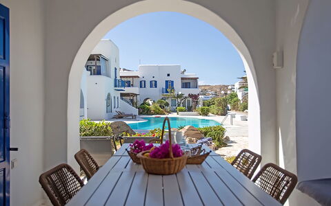 Mykonos Pool House 8: Blu, Casa, Ricorrere, Estate, Villa, Hotel, Sedia, Piscina, Mobili Da Esterno, Lettino