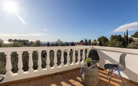 Gilet: Portico, Balcone, Mobili Da Esterno, Corrimano, Shade, Colonna, Estate, Latifoglie, Color Legno, Villa