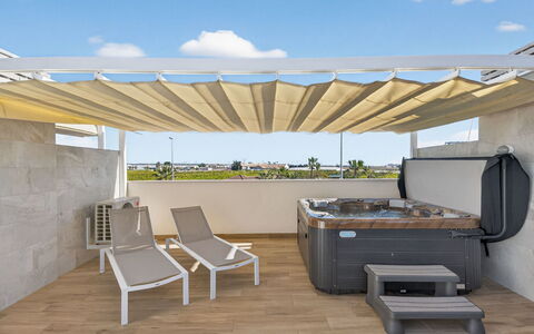 Azure Terras Private Rooftop Spa: Mobili Da Esterno, Materiale Composito, Shade, Piscina, Pergola, Ricorrere, Design, Terrazza, Sedia, Struttura Esterna