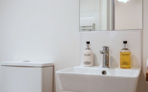 Alpine Cottage: Interior Design, Idraulico Fixture, Lavandino Del Bagno, Bagno, Lavello, Rubinetto, Specchio, Pavimentazione, Idraulico