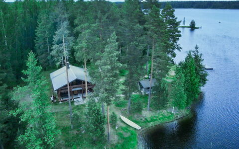 Sinikello: Albero, Villetta, Banca, Foresta, Log Cabin, Woodland, Lago, Capanna, Larice