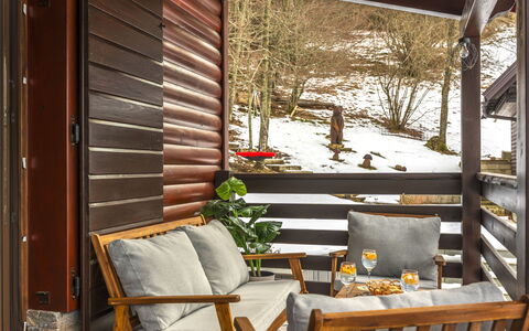 Cozy Bear Cabin: Legna, Casa, Villetta, Casa, Piscina, Portico, Porta, Ricorrere, Shade, Estate