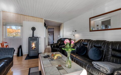 Nisse - 300M from the Sea: Pavimentazione, Soggiorno, Divano, Soffitto, Latifoglie, Pavimento In Legno, Log Cabin, Lampada