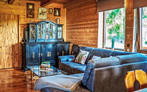 Chata Ujo: Mobilia, Interior Design, Legna, Pavimentazione, Divano, Pavimento, Soffitto, Camera, Soggiorno, Casa