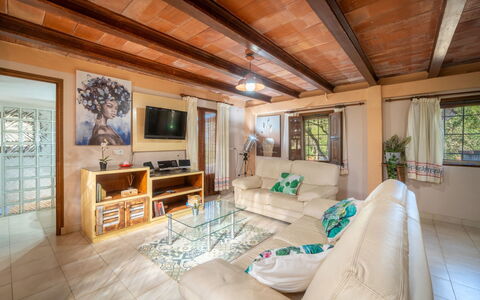 Es Racó de Campos: Mobilia, Interior Design, Divano, Pavimentazione, Pavimento, Legna, Soffitto, Soggiorno, Camera, Casa