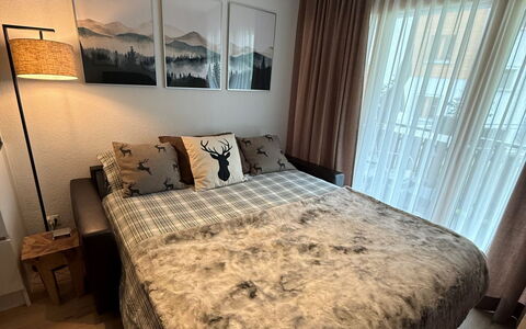 Snowfun B: Mobilia, Letto, Interior Design, Camera Da Letto, Parete, Pavimentazione, Pavimento, Legna, Biancheria, Camera