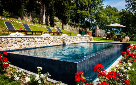 Villa Veneta - Historic Villa in the Prosecco Hill: Blu, Piscina, Giochi D'Acqua, Giardino, Landscaping, Shade, Design, Backyard, Mobili Da Esterno, Flagstone