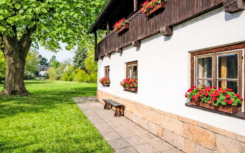 Máchova Roubenka: Villetta, Giardino, Prato, Landscaping, Cortile, Agriturismo, Color Legno, Backyard, Pianta Della Casa, Recinzione