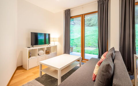 Cuolm Liung Apt. 52: Interior Design, Pavimentazione, Mobilia, Pavimento, Soggiorno, Camera, Pavimento In Legno, Divano, Appartamento