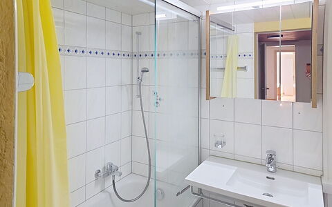 Ferienwohnung Enzian: Bagno, Idraulico Fixture, Interior Design, Pavimentazione, Lavandino Del Bagno, Pavimento, Lavello, Rubinetto, Idraulico, Doccia