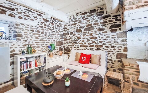 Le Bourg Tressé: Pavimentazione, Pavimento, Soffitto, Soggiorno, Muro ​​Di Pietra, Sedia, Pianta Della Casa, Color Legno, Cuscino