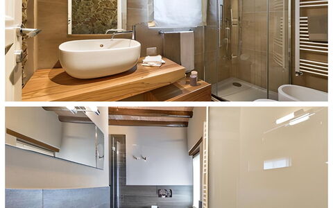 Villa Larino: Bagno, Interior Design, Lavandino Del Bagno, Idraulico Fixture, Pavimentazione, Lavello, Parete, Pavimento, Specchio, Legna
