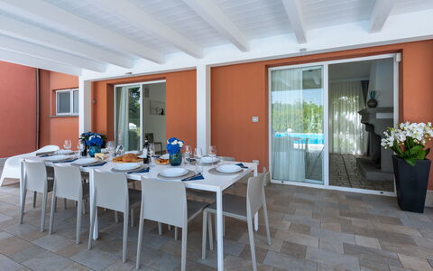 Villa Ninetta 10+1: Shade, Mobili Da Esterno, Sedia, Ricorrere, Eco Hotel, Piscina, Pianta Della Casa, Balcone