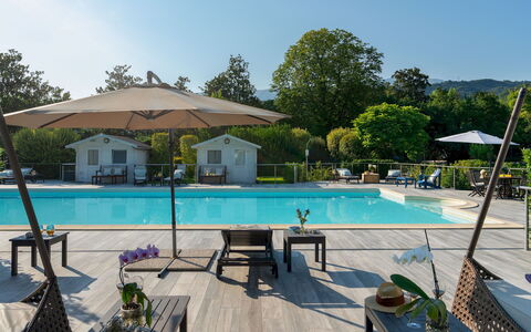 Villa Barchessa Panigai 8: Piscina, Ombrello, Mobili Da Esterno, Ricorrere, Tempo Libero, Ricreazione, Lettino, Shade, Sedia, Eco Hotel