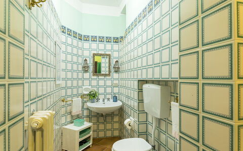 Villa Rinaldi 6: Pavimentazione, Interior Design, Pavimento, Piastrella, Bicchiere, Bagno, Sfondo, Dipingere, Gabinetto