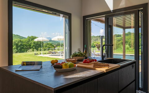 Villa Mamon 6+2: Interior Design, Mobilia, Casa, Pavimentazione, Cucina & Sala Da Pranzo Tavolo, Controsoffitto, Cucina, Sedia, Pianta Della Casa, Color Legno