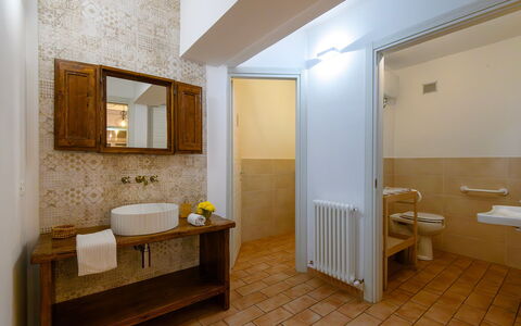 Villa Isola 8+2: Pavimentazione, Lavandino Del Bagno, Parete, Pavimento, Interior Design, Idraulico Fixture, Legna, Soffitto, Lavello, Bagno