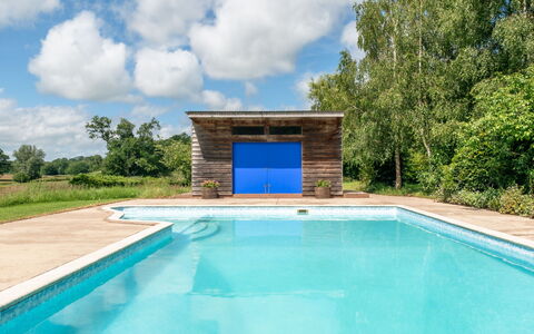 The Old Schoolhouse at Penrhos: Blu, Materiale Composito, Piscina, Edifici Giardino, Shade, Design, Landscaping, Color Legno, Capannone, Backyard
