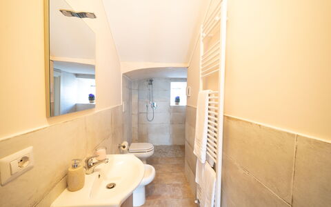 Villa Belvedere: Pavimentazione, Pavimento, Parete, Interior Design, Legna, Soffitto, Idraulico Fixture, Camera, Bagno, Illuminazione