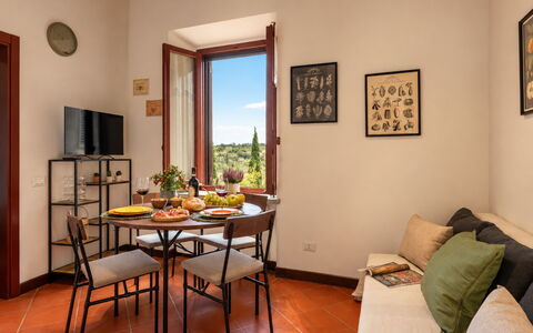 La Veduta - la Finestra su Castelfalfi: Parete, Mobilia, Pavimentazione, Interior Design, Pavimento, Camera, Cucina & Sala Da Pranzo Tavolo, Sedia, Sala Da Pranzo, Soffitto