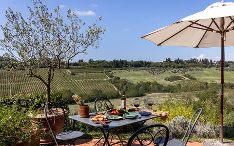 La Certaldina Sole Apartment: Mobili Da Esterno, Mobilia, Tavolo Esterno, Sedia, Giardino, Vaso Di Fiori, Ombrello, Shade, Landscaping