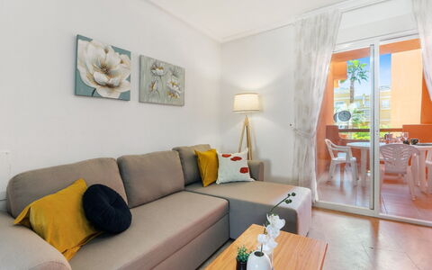 Las Calitas Bloque Iii: Tavolo, Divano, Mobilia, Proprietà, Comfort, Cornice, Soggiorno, Interior Design, Arancia, Divano Letto