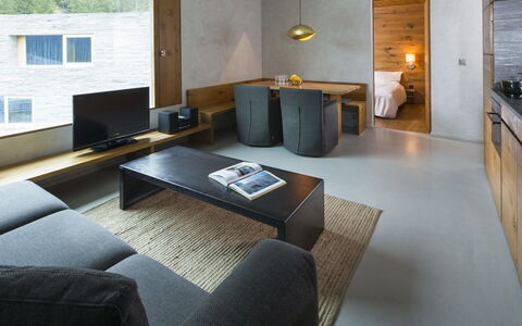 Comfort Alpine: Proprietà, Finestra, Legna, Soggiorno, Interior Design, Illuminazione, Costruzione, Televisione, Pavimentazione, Divano