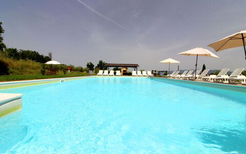 Podere Marcigliano: Acqua, Cielo, Piscina, Pianta, Azzurro, Ombrello, Nube, Rettangolo, Albero, Casa