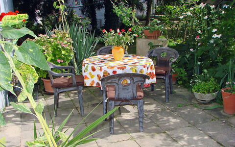 Allmendgasse: Tavolo Esterno, Terrazza, Mobili Da Esterno, Botanica, Cortile, Giardino, Tavolo, Backyard, Mobilia, Pianta