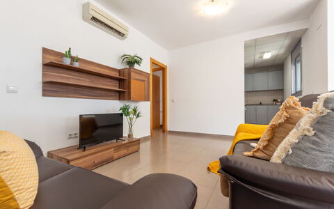 Gaviota 6: Mobilia, Proprietà, Costruzione, Comfort, Divano, Legna, Arancia, Interior Design, Pavimento, Soggiorno